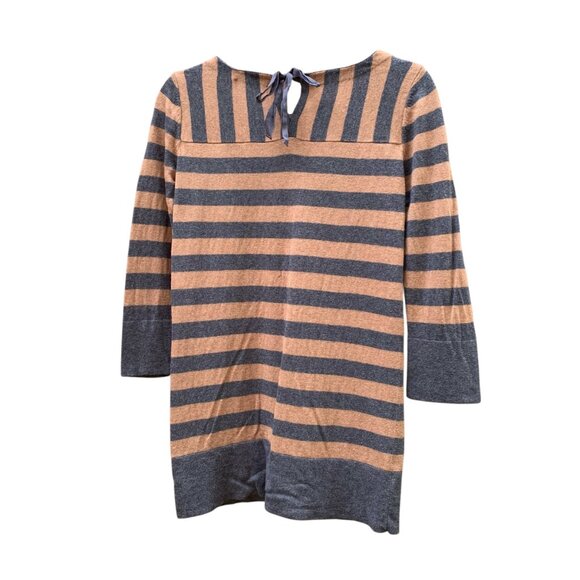 Ann Taylor LOFT Gray & Camel Striped 3/4 Sleeve Sweater Womens Size Small - Picture 2 of 11